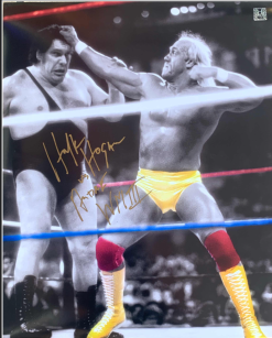 Hogan's Beach Shop Hulk & Andre Black & White Signed Poster 16X20