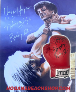 Hogan's Beach Shop Rocky Lll Poster & Glove Signed 16X20